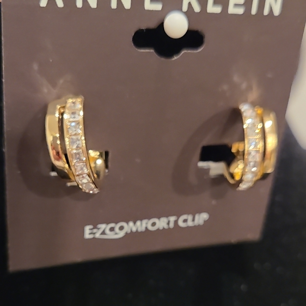 Anne Klein Gold and Crystal Clip Earrings (4 Pairs) - Picture 2 of 5